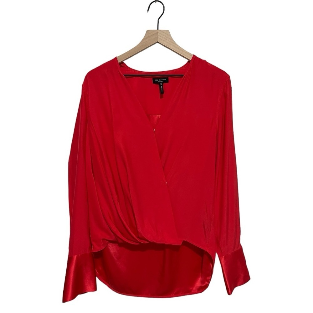 Rag & Bone Red Silk Crew Neck Max Blouse Size M